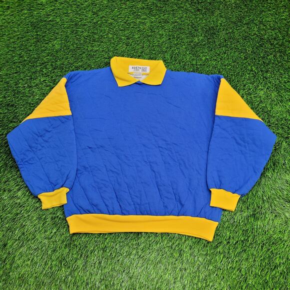 Vintage 80s MOD Quilted Sweatshirt Womens Small 21x21 Collard - Picture 1 of 10